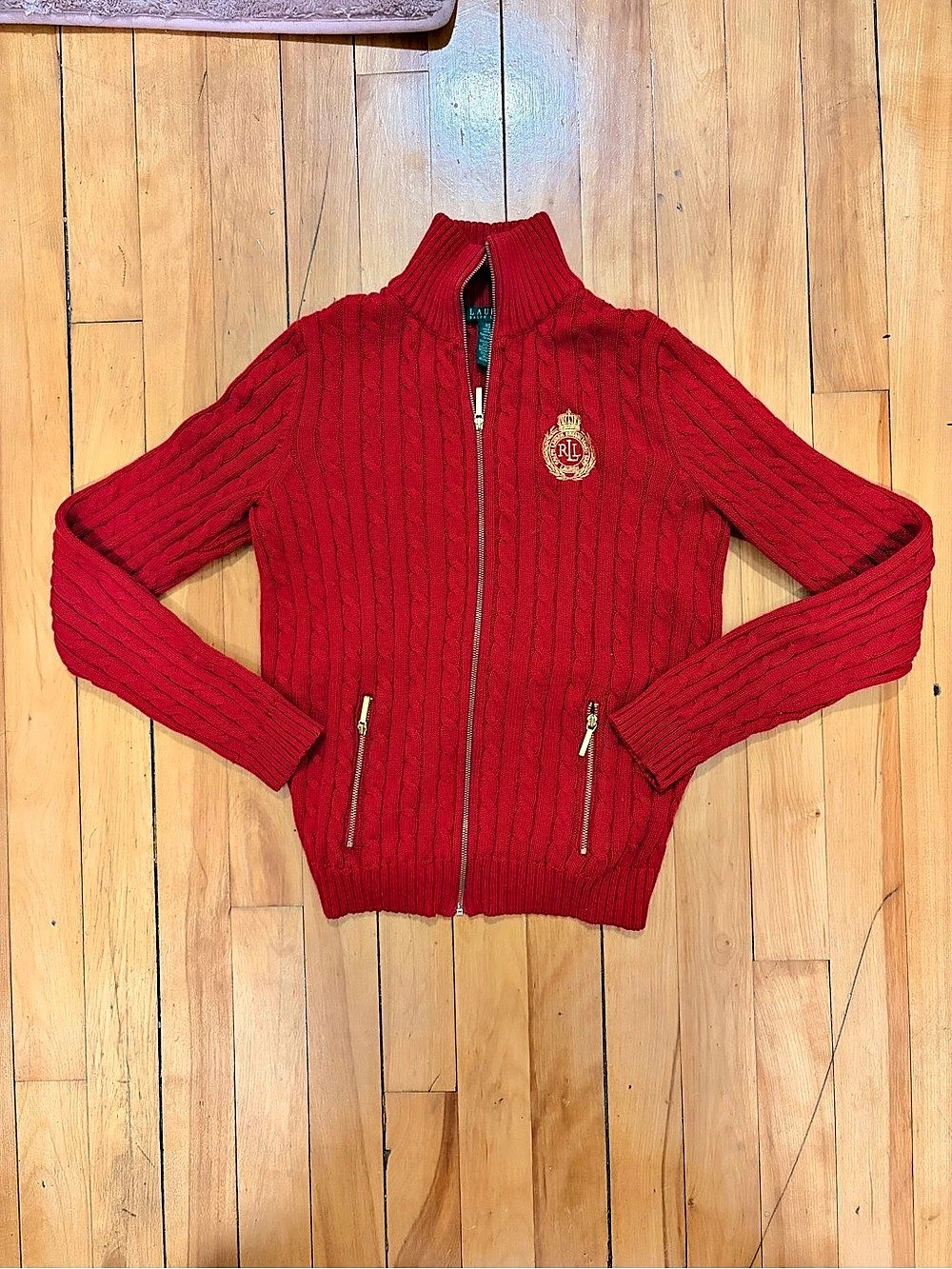 Lauren Ralph Lauren Cable-Knit Full-Zip Sweater Red XS